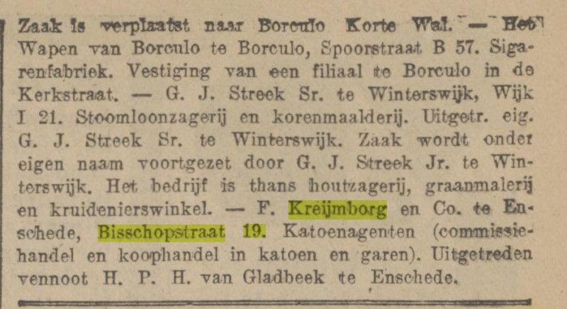 Bisschopstraat 19 F. Kreijmborg en Co. krantenbericht 9-10-1926.jpg