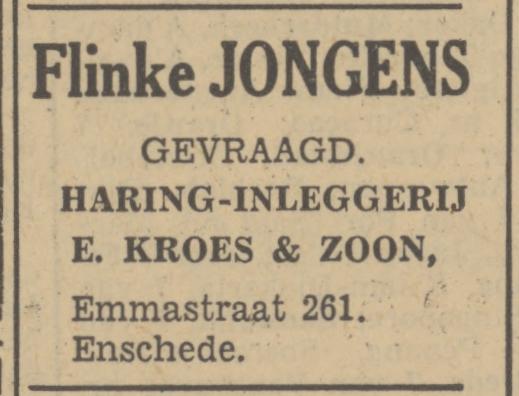 Emmastraat 261 E. Kroes & Zoon Haringinleggerij advertentie Tubantia 8-1-1951.jpg