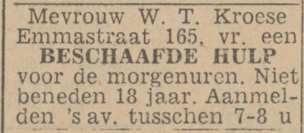 Emmastraat 165 W.T. Kroese advertentie Twentsch nieuwsblad 18-3-1943.jpg
