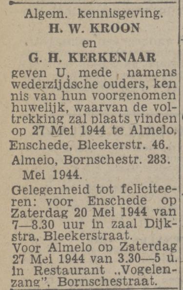 Blekerstraat 46 H.W. Kroon advertentie Twentsch nieuwsblad 13-5-1944.jpg