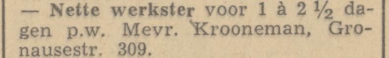Gronausestraat 309 Mevr. Krooneman advertentie De Waarheid 11-5-1945.jpg