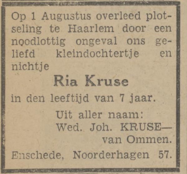 Noorderhagen 57 J. Kruse-van Ommen advertentie Tubantia 3-8-1942.jpg