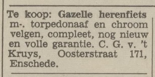 Oosterstraat 171 C.G. van 't Kruys advertentie Tubantia 12-9-1966.jpg