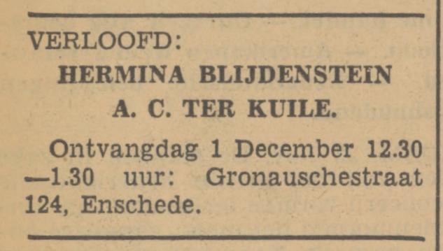 Gronausestraat 124 A.C. ter Kuile advertentie Tubantia 23-11-1940.jpg