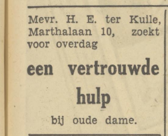 Marthalaan 10 H.E. ter Kuile advertentie Tubantia 10-2-1950.jpg