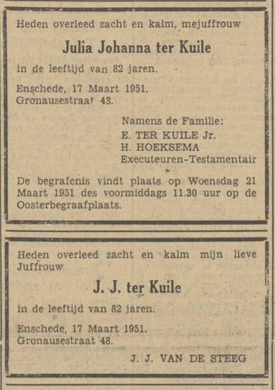 Gronausestraat 48 J.J. ter Kuile overlijdensadvertentie Tubantia 19-3-1951.jpg