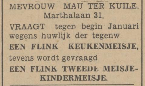 Marthalaan 31 Mevr. Mau ter Kuile advertentie Tubantia 7-11-1942.jpg