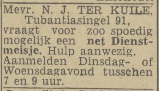 Tubantiasingel 91 N.J. ter Kuile advertentie Twetnsch nieuwsblad 17-8-1943.jpg