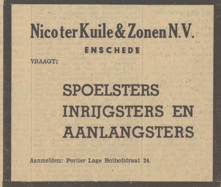 Lage Bothofstraat 34  Nico ter Kuile & Zonen N.V advertentie Tubantia 13-10-1949.jpg