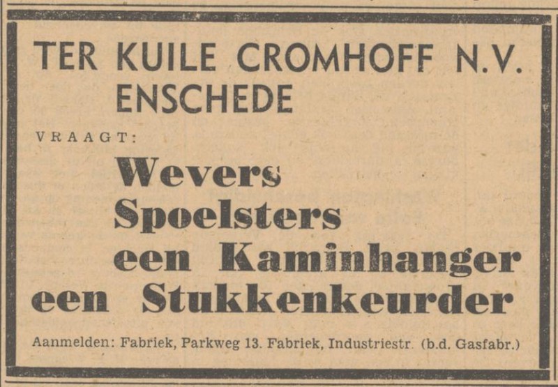 Parkweg 13 Ter Kuile Cromhoff N.V. advertentie Tubantia 24-2-1949.jpg