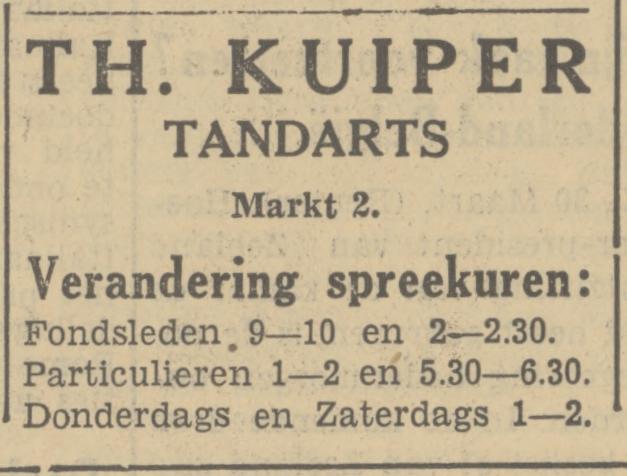 Markt 2 Th. Kuiper Tandarts advertentie Tubantia 30-3-1935.jpg