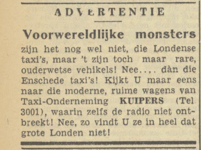 Oldenzaalsestraat 12 Taxi-onderneming Kuipers advertentie Tubantia 6-5-1950.jpg