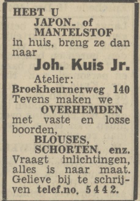 Broekheurnerweg 140 Joh. Kuis Jr. advertentie Tubantia 16-12-1947.jpg