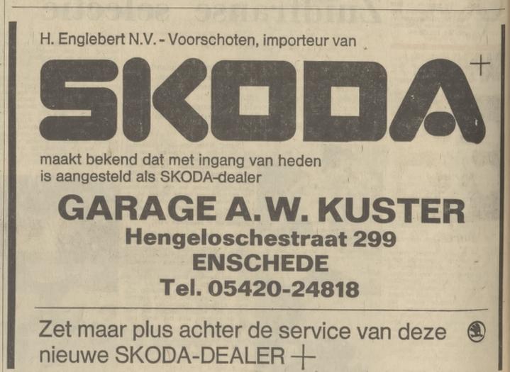 Hengelosestraat 299 Garage A.W. Kuster advertentie Tubantia 25-11-1971.jpg