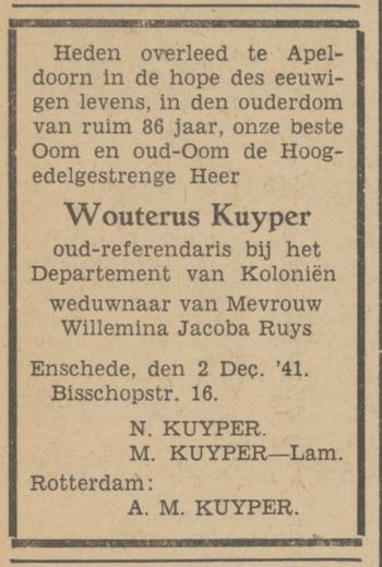 Bisschopstraat 16 N. Kuyper advertentie Tubantia 3-12-1941.jpg