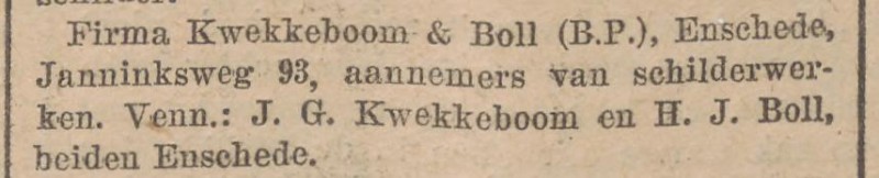 Janninksweg Fa. Kwekkeboom & Boll krantenbericht 6-1-1928.jpg