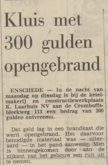 Cromhoffsbleek 113 K. Laarhuis N.V. krantenbericht Tubantia 24-11-1971.jpg