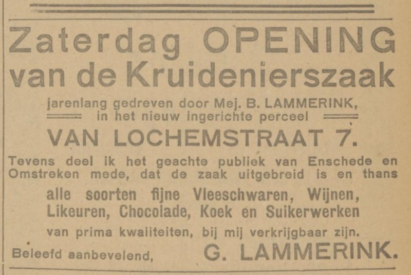 Van Lochemstraat 7 G. Lammerink kruidenierszaak advertentie Tubantia 24-10-1924.jpg