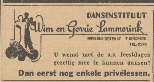 Nijverheidstraat 7 Dansinstituut Wim en Gerrie Lammerink advertentie Tubantia 28-7-1948.jpg