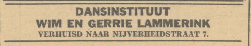 Nijverheidstraat 7 Dansinstituut Wim en Gerrie Lammerink advertentie De Waarheid 11-8-1945.jpg