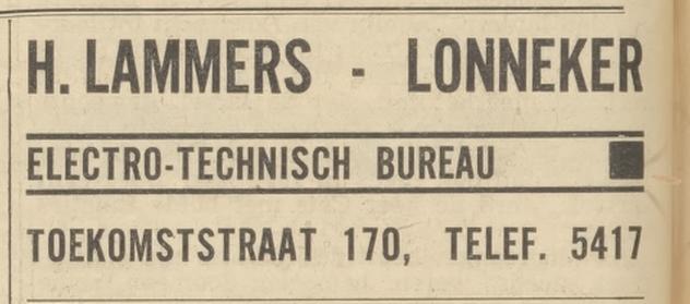 Toekomstraat 170 Electro Technisch Bureau H. Lammers. telf. 5417. advertentie 16-6-1933.jpg