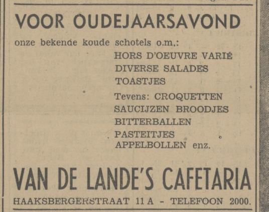 Haaksbergerstraat 11a cafetaria van de Lande advertentie Tubantia 29-12-1947.jpg