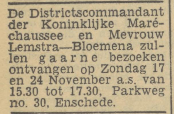 Parkweg 30 Koninklijke Marechaussee Districtscommandant krantenbericht Tubantia 13-11-1946.jpg