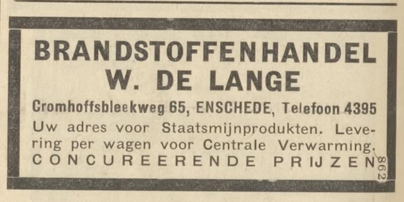 Cromhoffsbleekweg 65 Brandstoffenhandel W. de Lange advertentie 8-12-1933.jpg