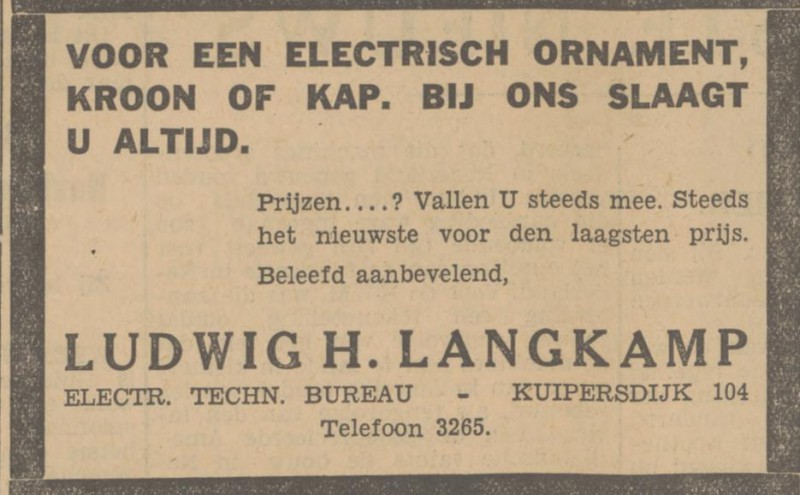 Kuipersdijk 104 L.H. Langkamp Electro Technisch Bureau advertentie Tubantia 7-12-1934.jpg
