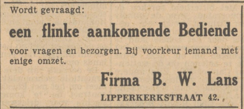 Lipperkerkstraat 42 Fa. B.W. Lans advertentie Tubantia 25-3-1949.jpg