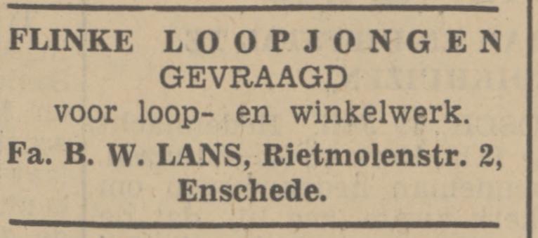 Rietmolenstraat 2 Fa. B.W. Lans advertentie Tubantia 19-7-1939.jpg