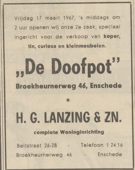 Beltstraat 26-28 H.G. Lanzing Woninginrichting advertentie Tubantia 16-3-1967.jpg