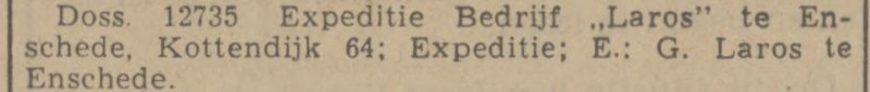 Kottendijk 64 G. Laros Expeditie bedrijf krantenbericht Tubantia 10-4-1941.jpg