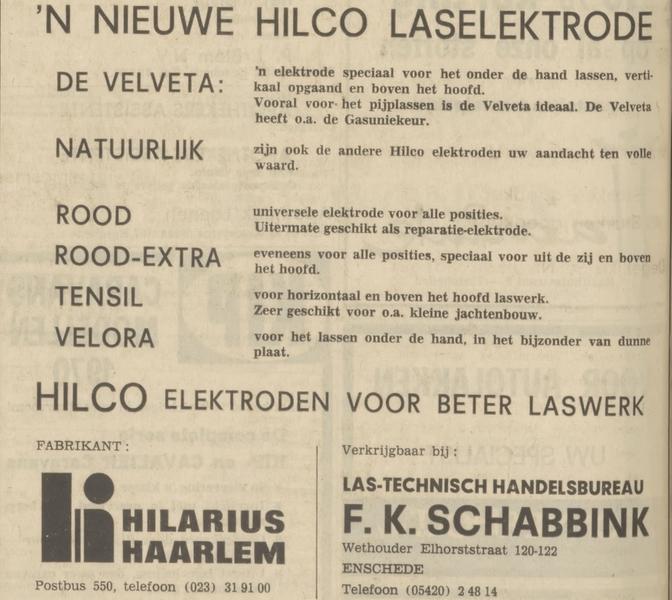 Wethouder Elhoststraat 120-122 Las- en Technisch Handelsbureau F.K. Schabbink advertentie Tubantia 21-11-1969.jpg