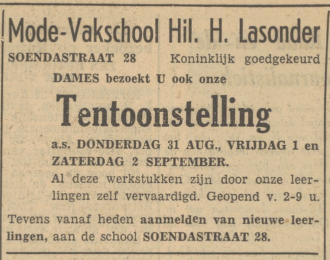 Soendastraat 28 Hil.H. Lasonder Modevakschool advertentie Tubantia 29-8-1950.jpg