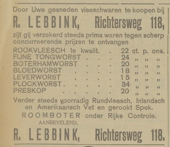 Richtersweg 118 R. Lebbink advertentie Tubantia 13-5-1921.jpg