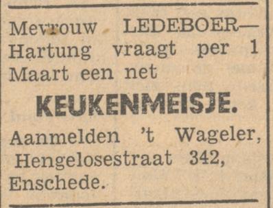 Hengelosestraat 342 Huize Wageler Mevr. Ledeboer Hartung advertentie 8-2-1949.jpg