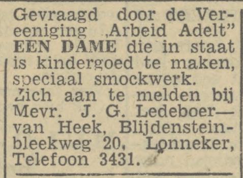 Blijdensteinbleekweg 20 Mevr. Ledeboer- van Heek Blijdensteinbleekweg 20 advertentie Tubantia 11-10-1946.jpg