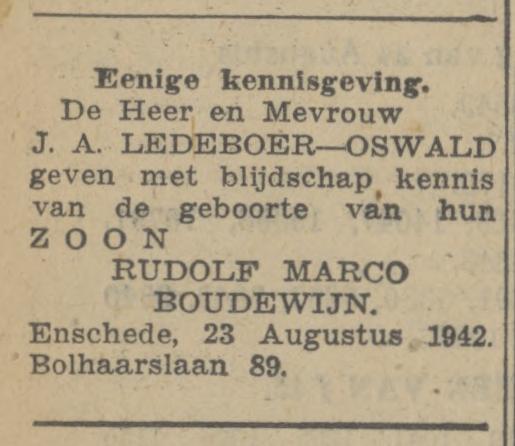 Bolhaarslaan 89 J.A. Ledeboer advertentie Algemeen Handelsblad 24-8-1942.jpg
