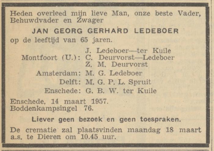 Boddenkampsingel 76 J.G.G. Ledeboer overlijdensadvertentie Algemeen Handelsblad 15-3-1957.jpg