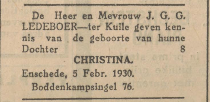 Boddenkampsingel 76 J.G.G. Ledeboer advertentie Tubantia 5-2-1930.jpg