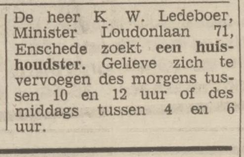 Minister Loudonlaan 71 K.W. Ledeboer advertentie Tubantia 6-11-1973.jpg