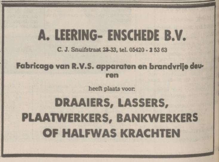 C.J. Snuifstraat 23-33 A. Leering B.V. advertentie Tubantia 18-2-1974.jpg