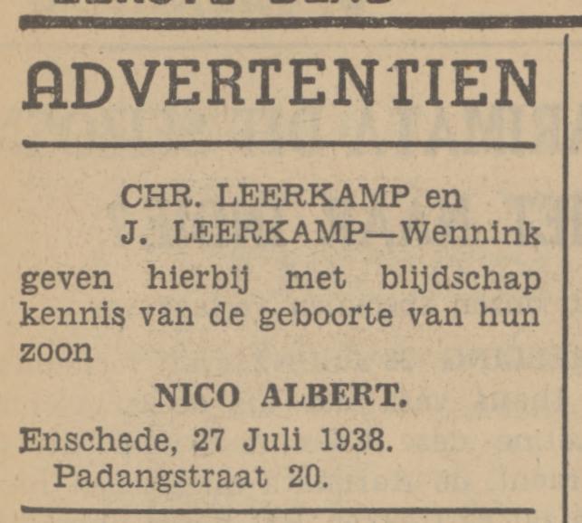 Padangstraat 20 Chr. Leerkamp advertentie Tubantia 28-7-1938.jpg