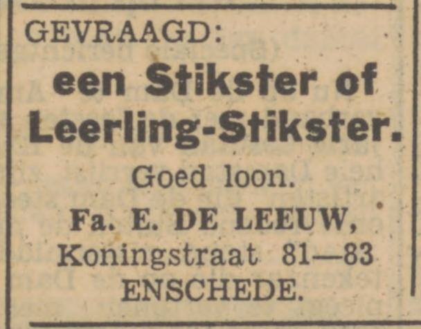 Koningstraat 81-83 E. de Leeuw advertentie Tubantia 1-6-1950.jpg