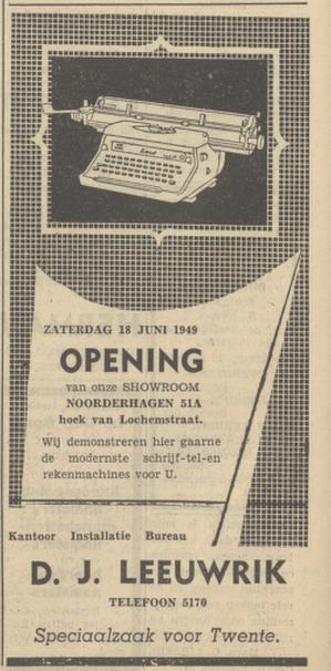 Noorderhagen 51a hoek van Lochemstraat D.J. Leeuwrik advertentie Tubantia 17-6-1949.jpg