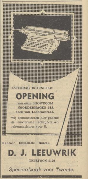 Noorderhagen 51a hoek van Lochemstraat D.J. Leeuwrik advertentie Tubantia 17-6-1949.jpg