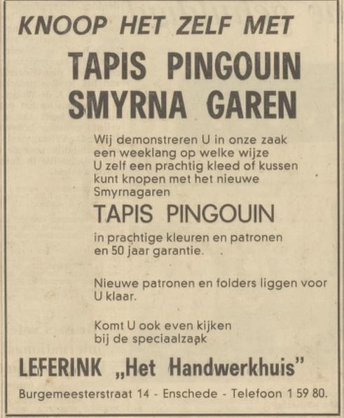 Burgemeesterstraat 14 Het Handwerkhuis Leferink advertentie Tubantia 22-2-1967.jpg