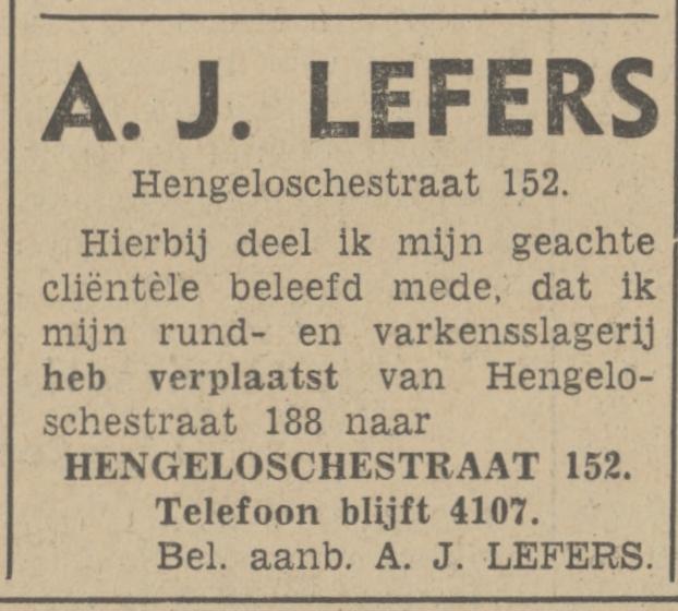 Hengelosestraat 152 slagerij Lefers advertentie Tubantia 6-3-1941.jpg