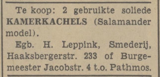 Haaksbergerstraat 233 Burgemeester Jacobsstraat 4 Smederij Leppink advertentie Tubantia 19-11-1941.jpg